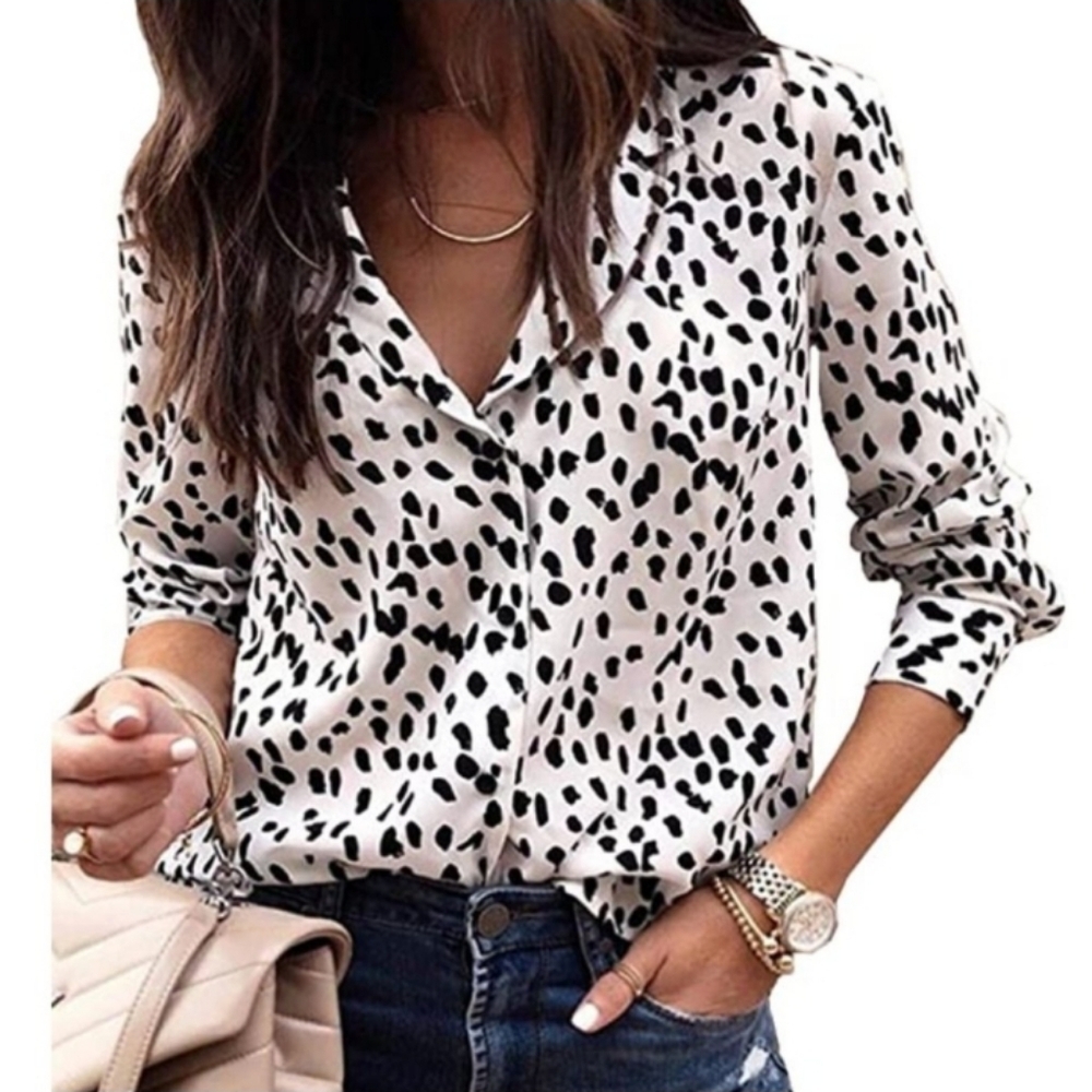 Women's Black and White Leopard Print Blouse